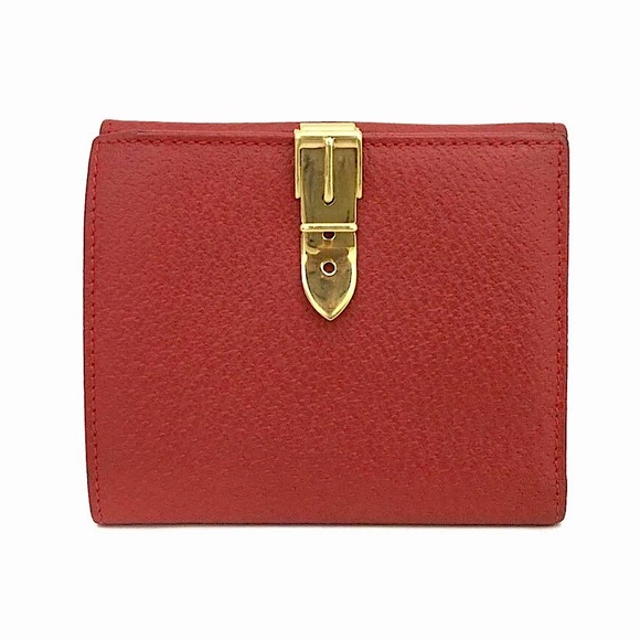 Authentic GUCCI Belt Motif Clip Red Leather Gold  Hardware Bifold Wallet EUC - Picture 1 of 7